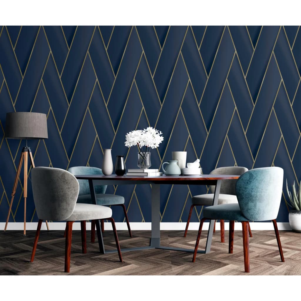 Wallpaper Geometric Blue and Gold