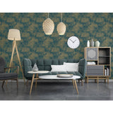 Wallpaper Tropical Dark Blue and Gold