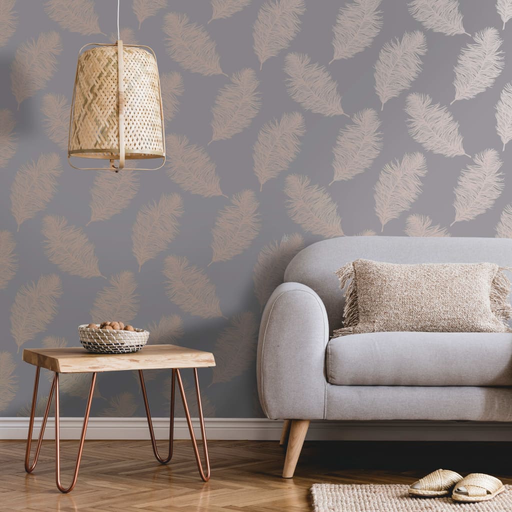 Wallpaper Fawning Feather Grey and Rose Gold