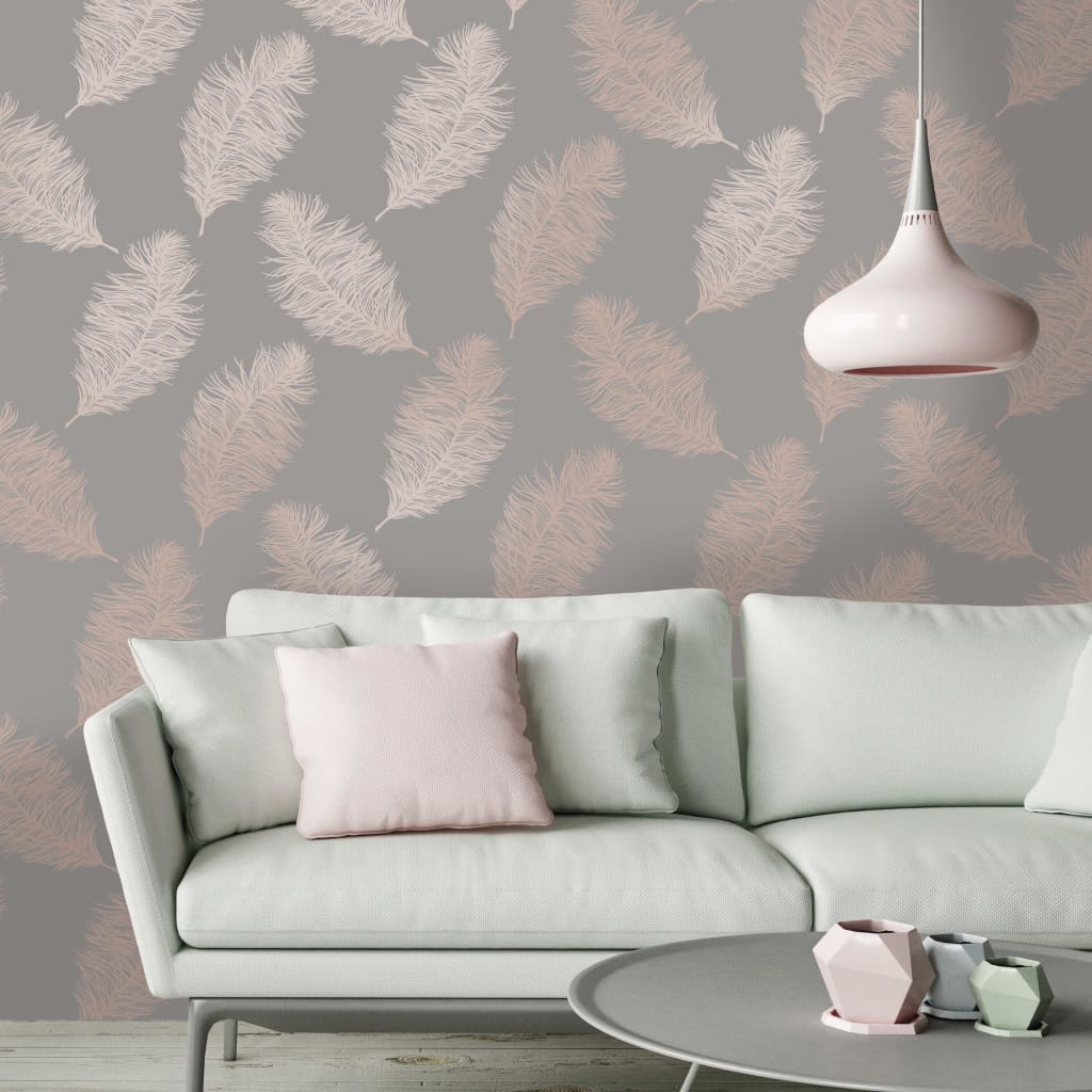 Wallpaper Fawning Feather Grey and Rose Gold