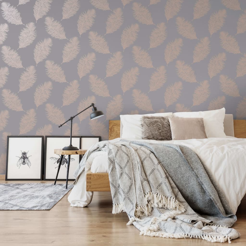 Wallpaper Fawning Feather Grey and Rose Gold