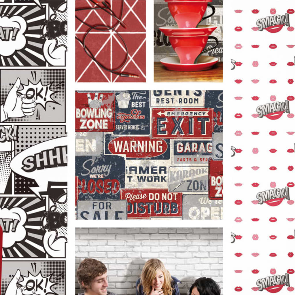 Wallpaper Urban Friends & Coffee Billboards Small Blue and Red