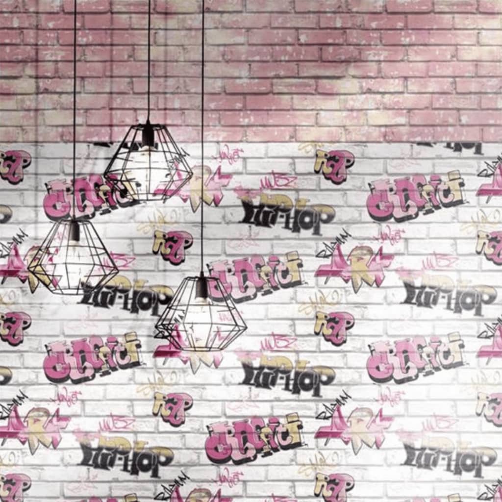 Wallpaper Urban Friends & Coffee Bricks Pink and White