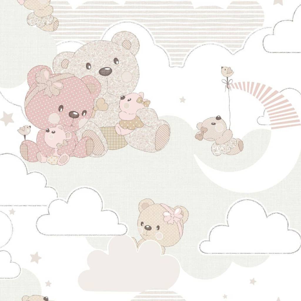 Wallpaper Mondo baby Hug Bears Pink and Beige