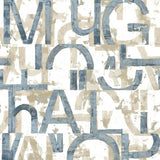 Wallpaper Friends & Coffee Words and Letters Blue and Metallic