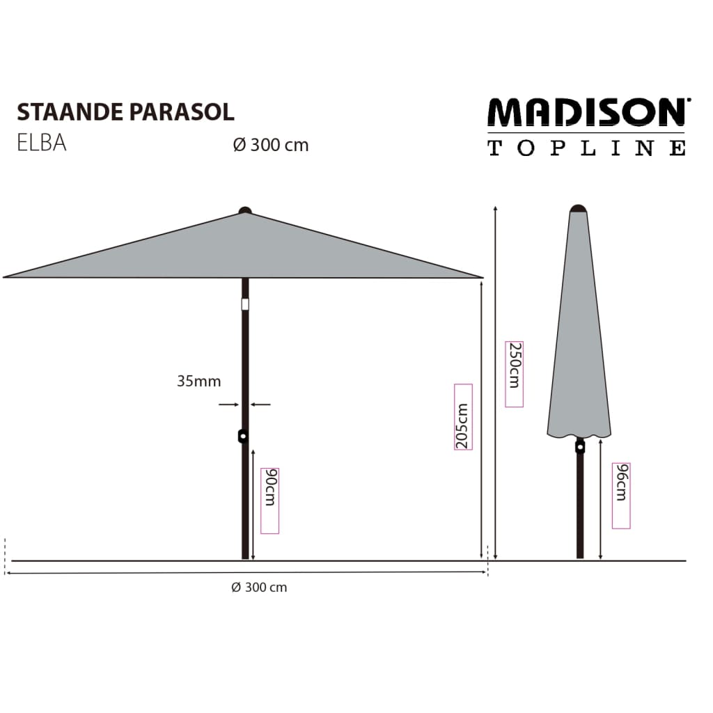 Garden Parasol Moraira 230x230 cm Grey