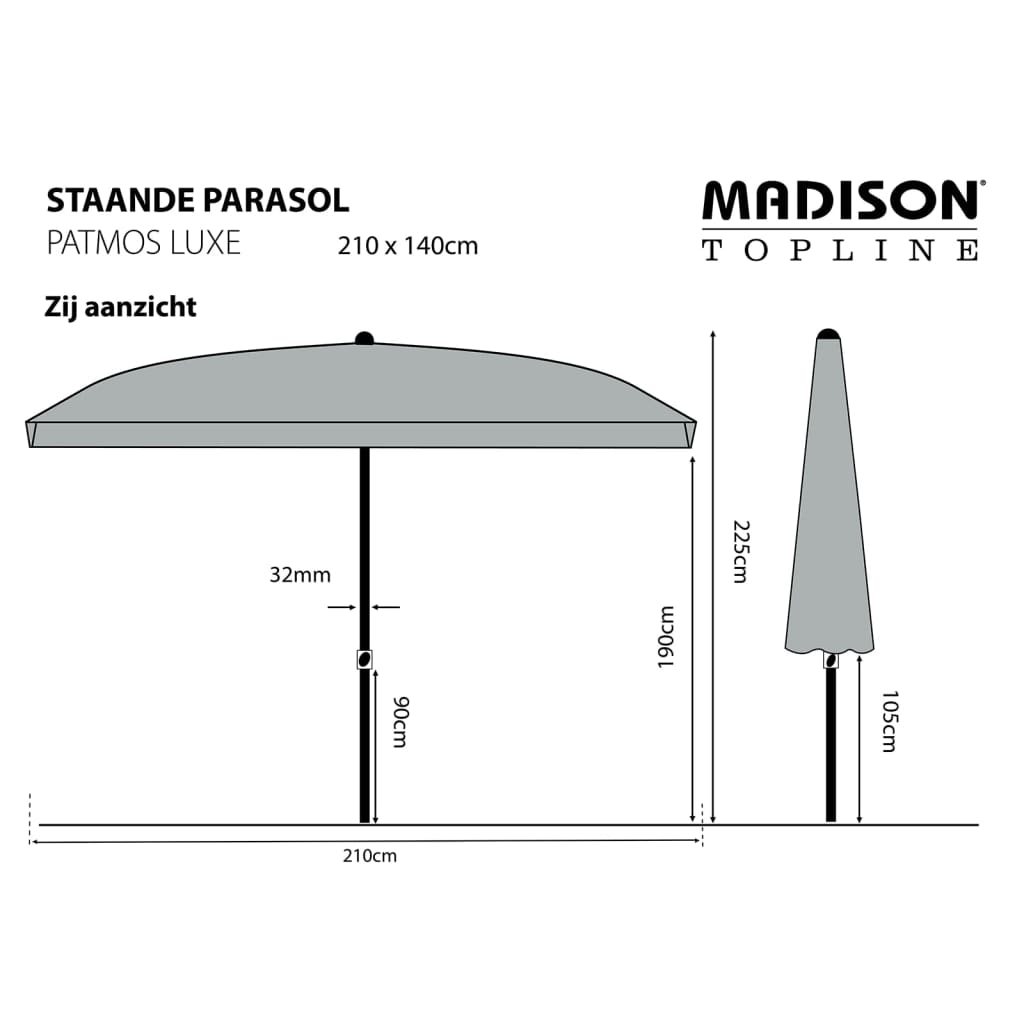 Garden Parasol Patmos Luxe Rectangle 210x140 cm Grey