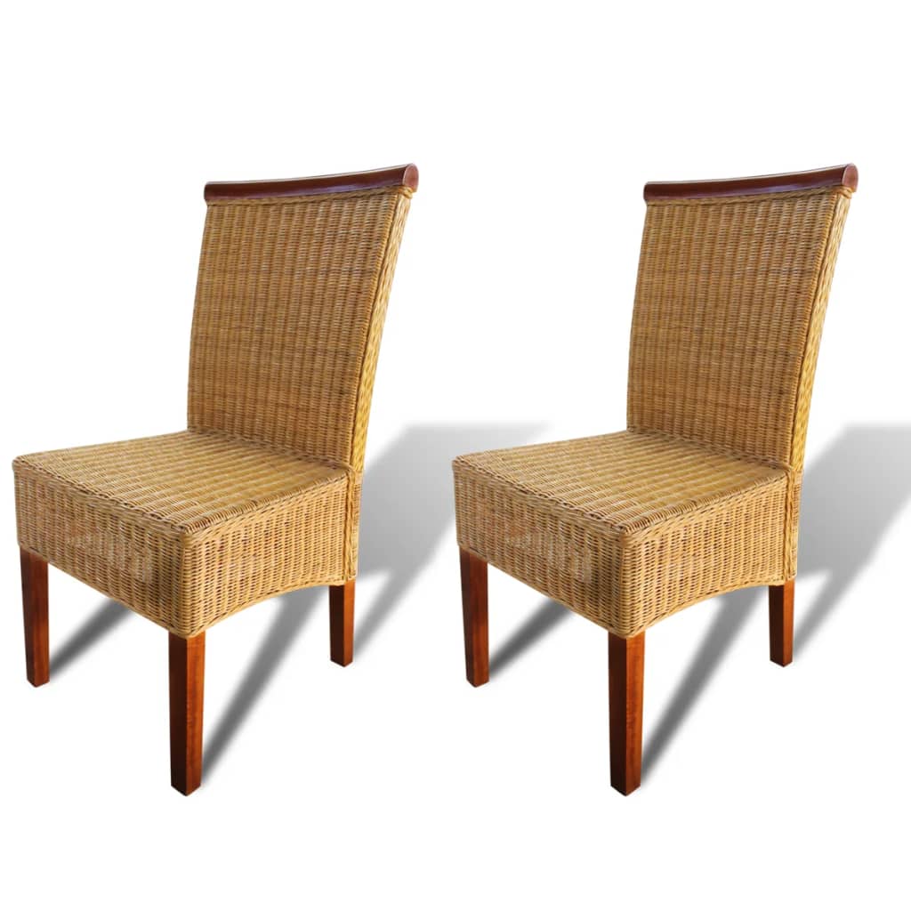 Dining Chairs 2 pcs Brown Natural Rattan