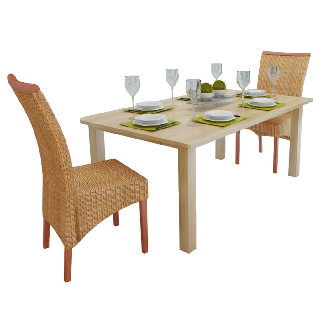 Dining Chairs 2 pcs Brown Natural Rattan