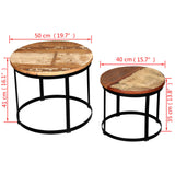 Two Piece Coffee Table Set Solid Reclaimed Wood Round 40cm/50cm