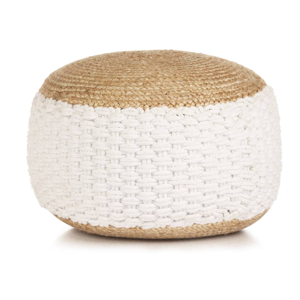 Woven/Knitted Pouffe Jute Cotton 50x35 cm White