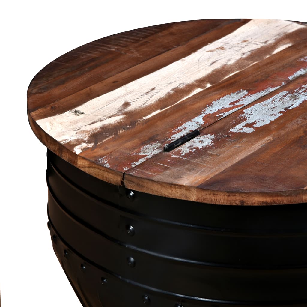 Coffee Table Solid Reclaimed Wood Black Barrel Shape