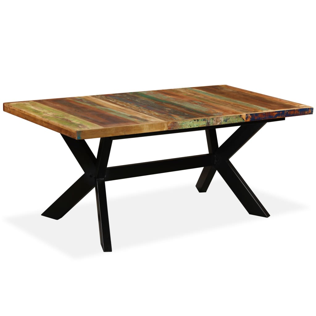 Dining Table Solid Reclaimed Wood and Steel Cross 180 cm