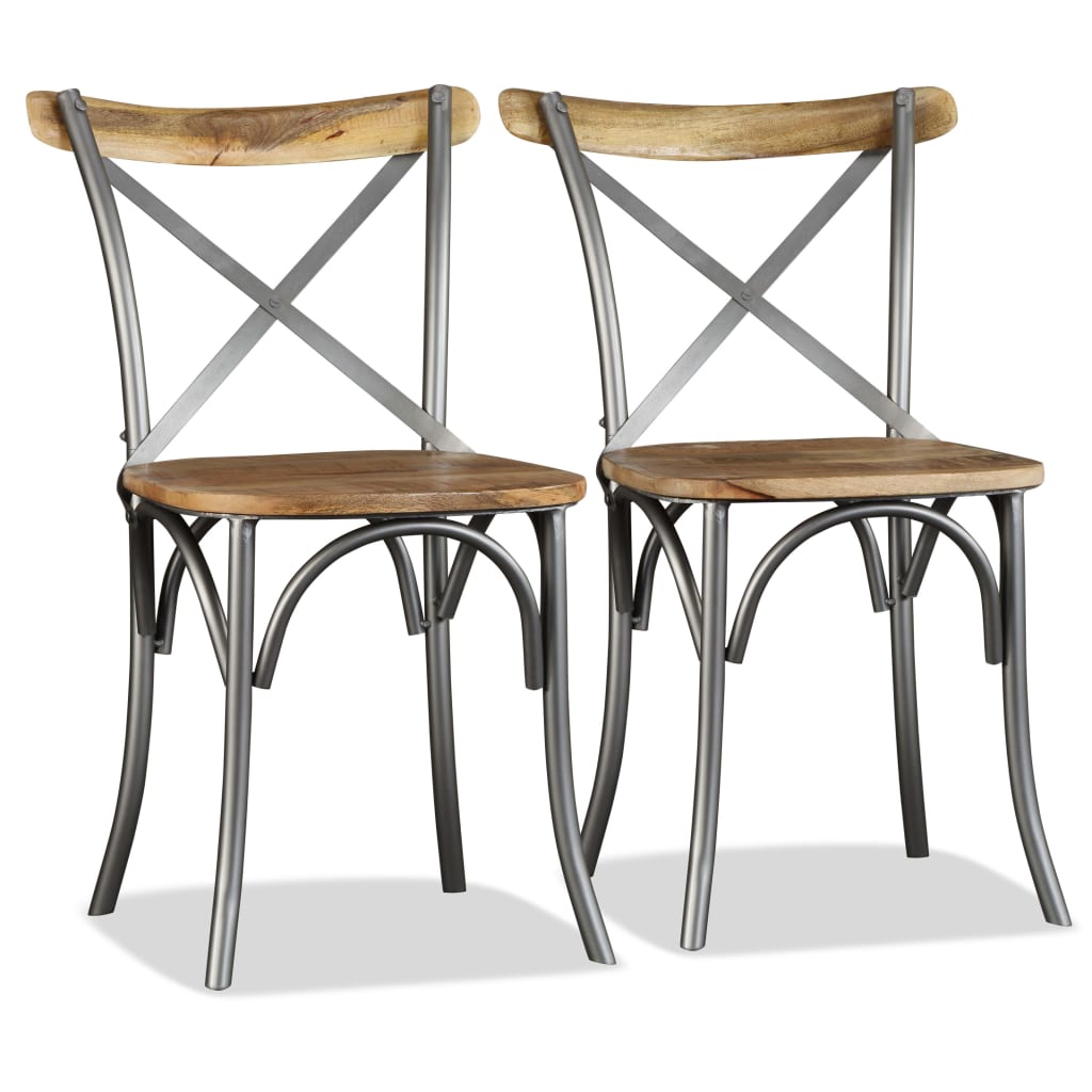 Dining Chairs 4 pcs Solid Mango Wood and Steel Cross Back