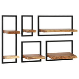 Wall Shelf Set 5 Pieces Solid Acacia Wood and Steel