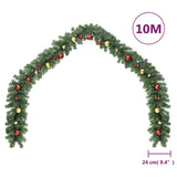 Christmas Garland Decorated with Baubles and LED Lights 10 m