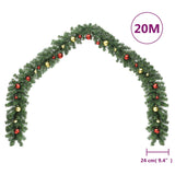 Christmas Garland Decorated with Baubles and LED Lights 20 m