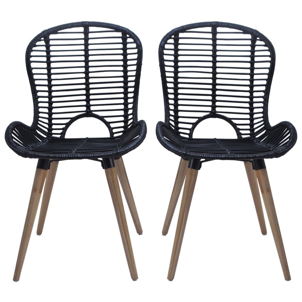 Dining Chairs 2 pcs Black Natural Rattan