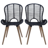 Dining Chairs 2 pcs Black Natural Rattan