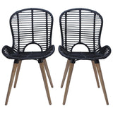 Dining Chairs 4 pcs Black Natural Rattan