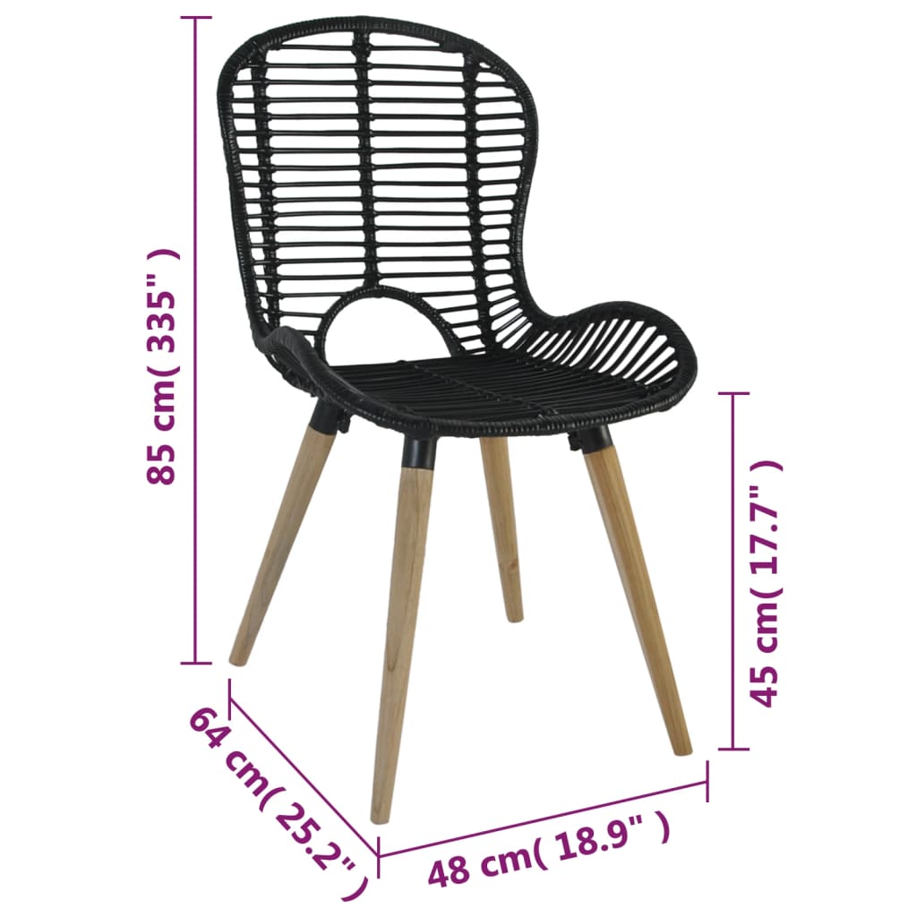 Dining Chairs 4 pcs Black Natural Rattan