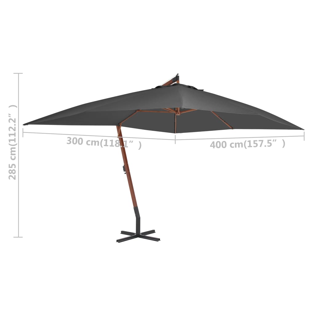 Cantilever Garden Parasol with Wooden Pole 400x300 cm Anthracite