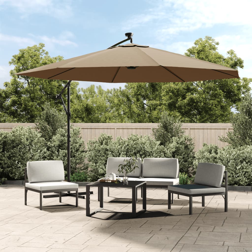 Cantilever Garden Parasol with LED Lights and Metal Pole 350 cm Taupe