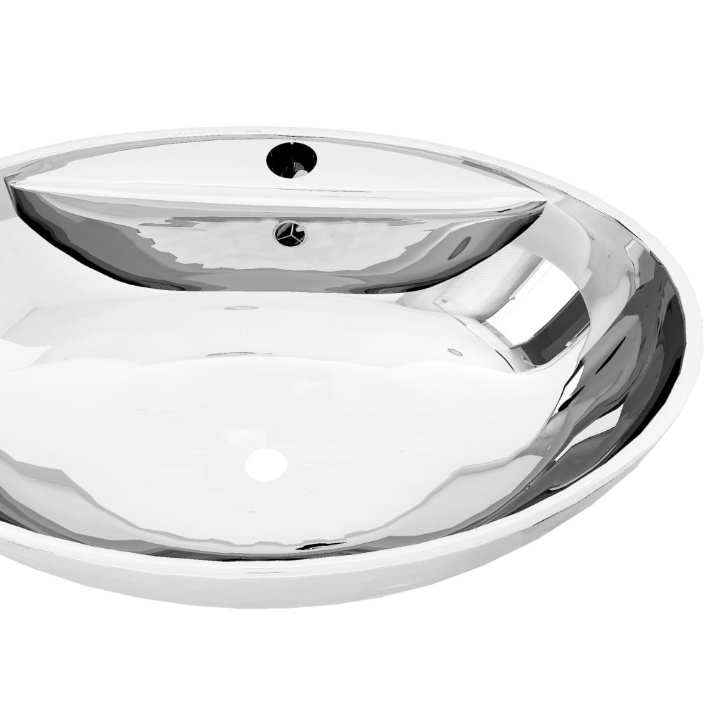 Wash Basin with Overflow 58.5x39x21 cm Ceramic Silver