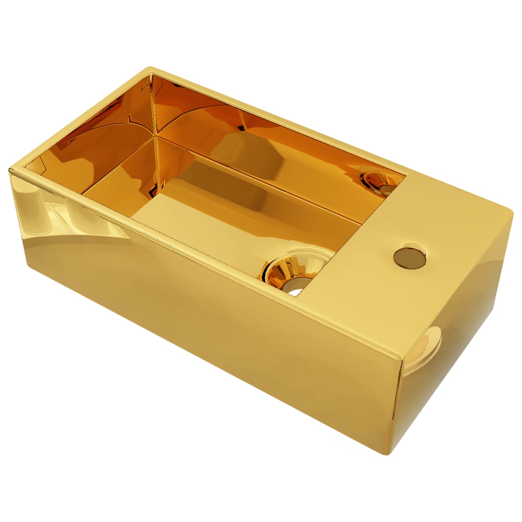 Wash Basin with Overflow 49x25x15 cm Ceramic Gold