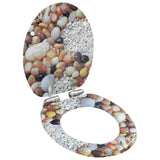 WC Toilet Seat with Soft Close Lid MDF Pebbles Design