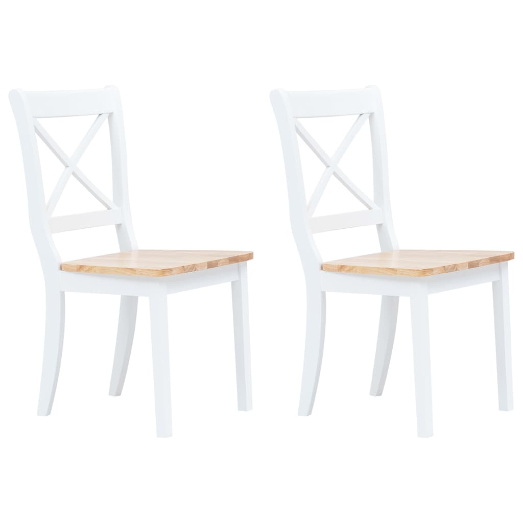 Dining Chairs 2 pcs White and Light Wood Solid Rubber Wood