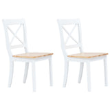 Dining Chairs 2 pcs White and Light Wood Solid Rubber Wood