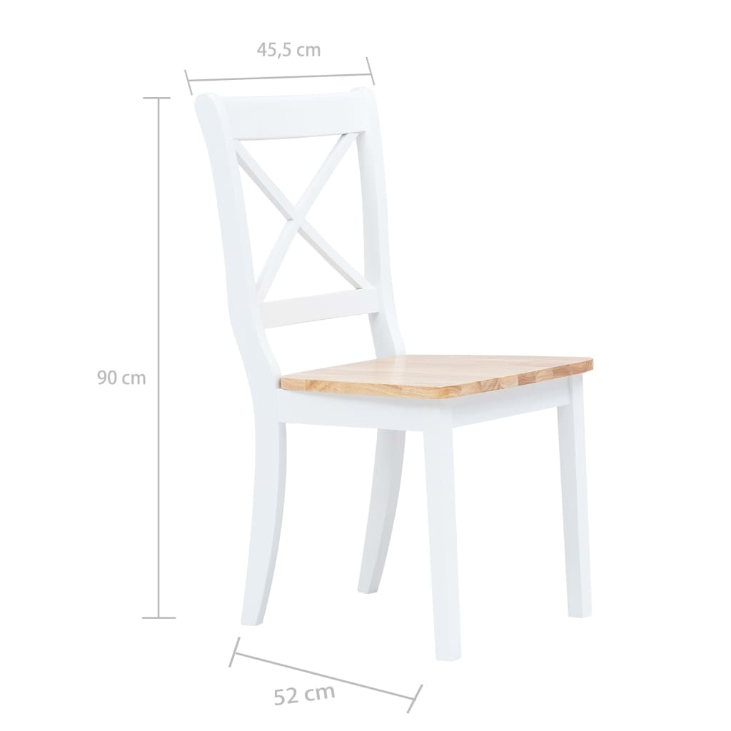 Dining Chairs 2 pcs White and Light Wood Solid Rubber Wood