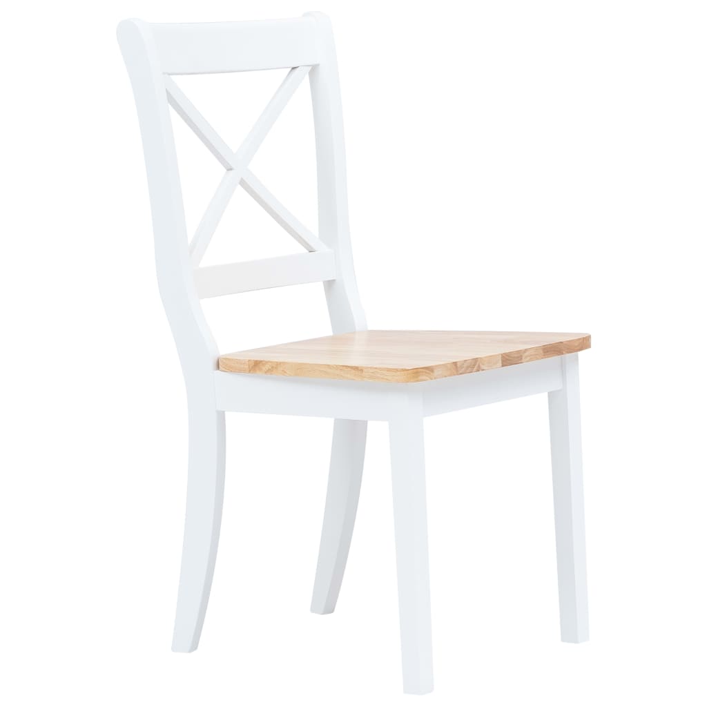 Dining Chairs 4 pcs White and Light Wood Solid Rubber Wood