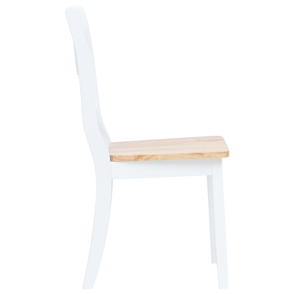 Dining Chairs 4 pcs White and Light Wood Solid Rubber Wood