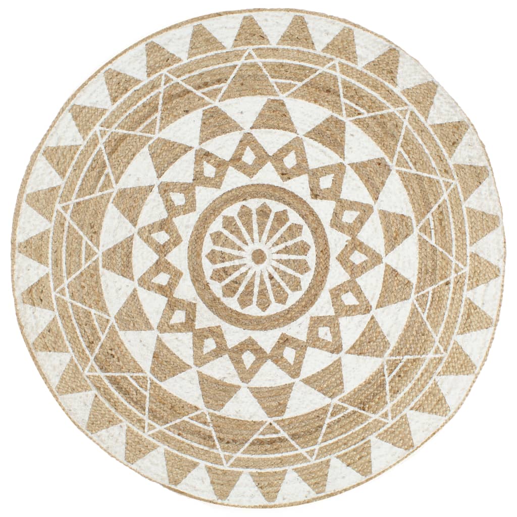 Handmade Rug Jute with White Print 120 cm