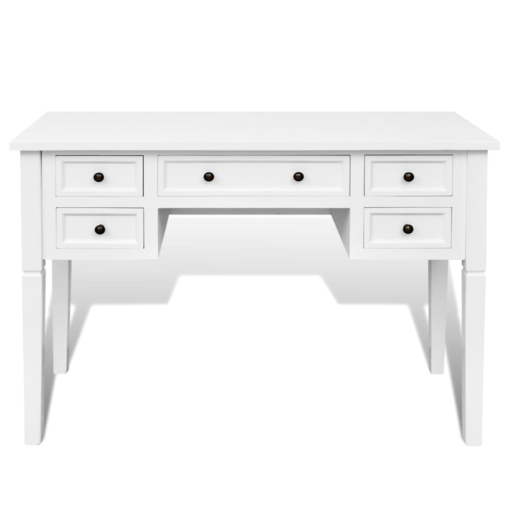 White Writing Desk with 5 Drawers