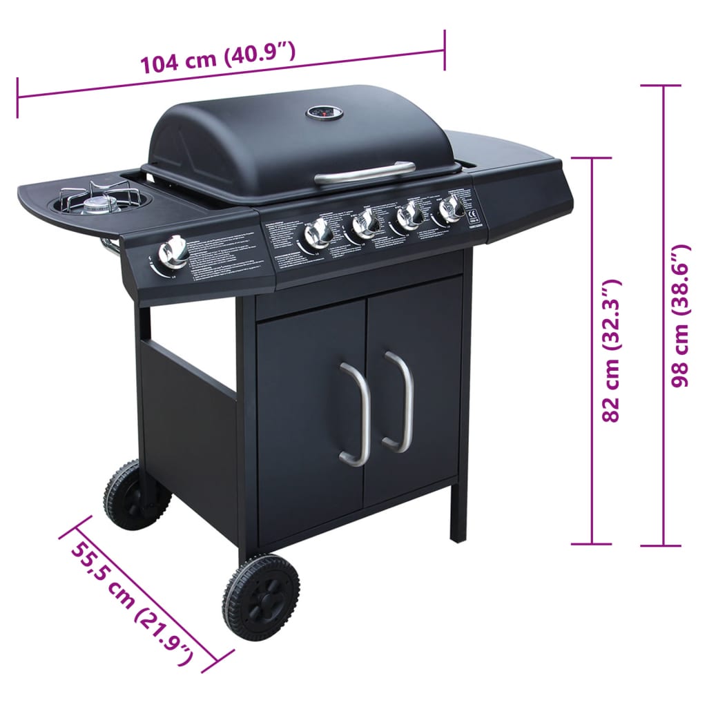 Gas Barbecue Grill 4+1 Cooking Zone Black