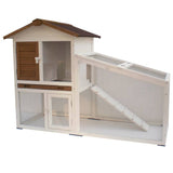 @Pet Rabbit Hutch Tommy White and Brown 140x65x100 cm 20072