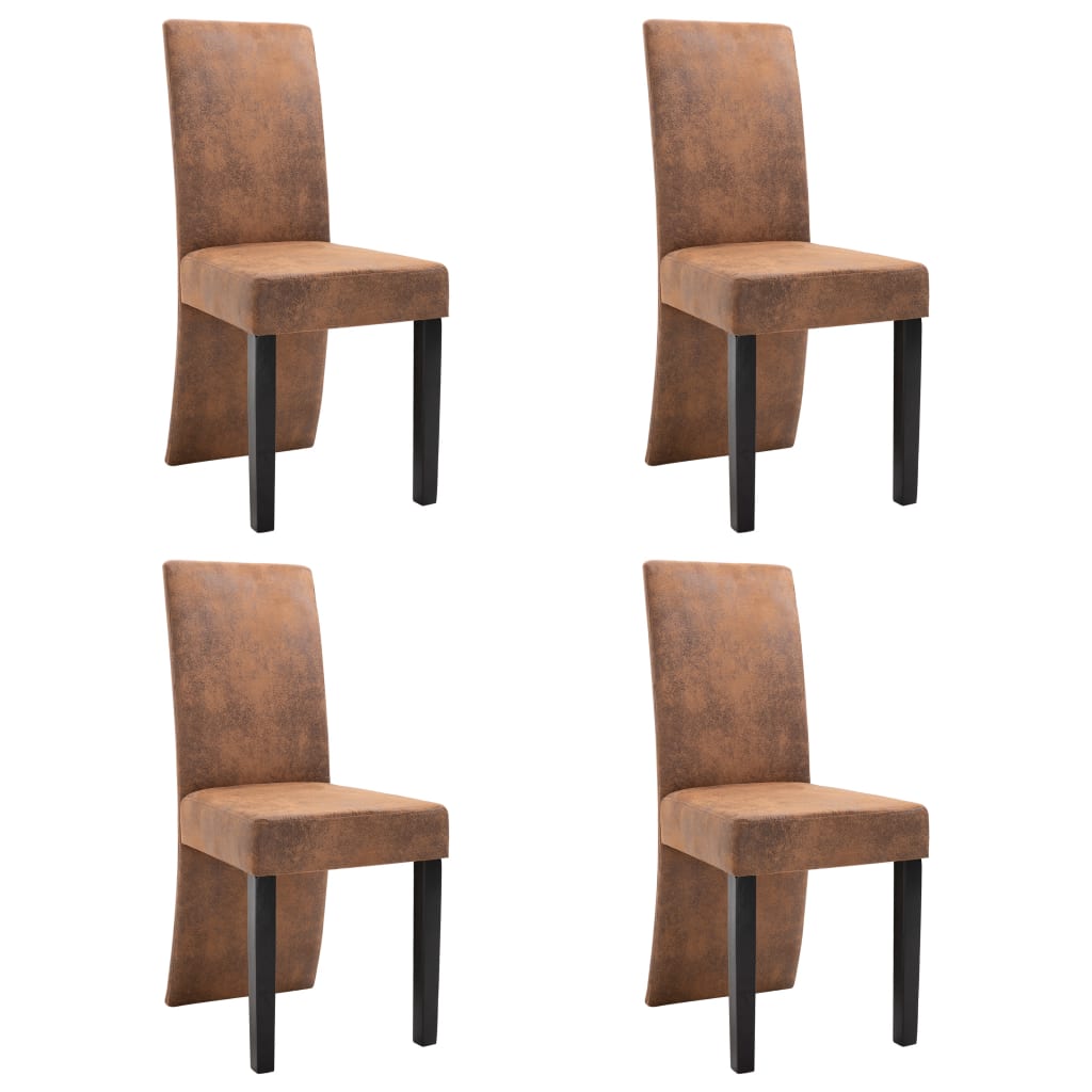 Dining Chairs 4 pcs Brown Faux Suede Leather