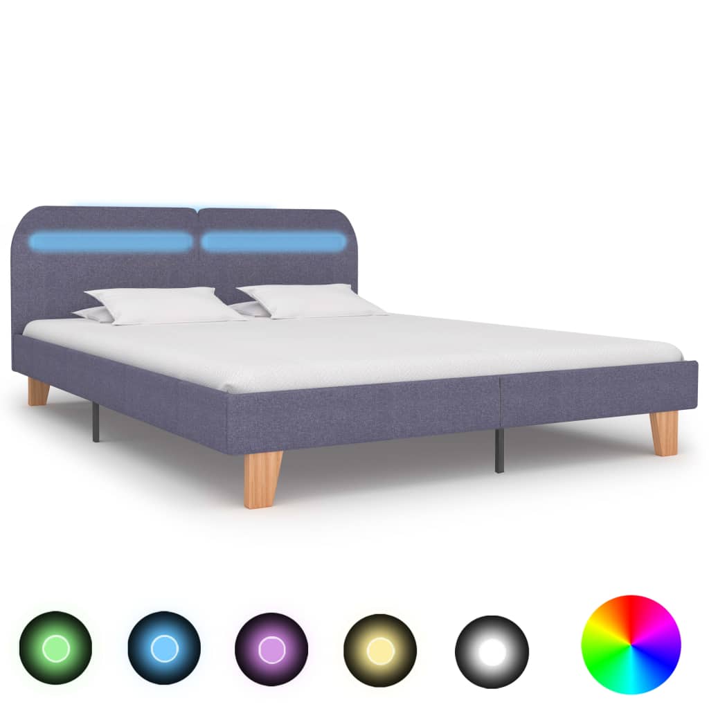 Bed Frame with LED without Mattress Light Grey Fabric 150x200 cm King Size