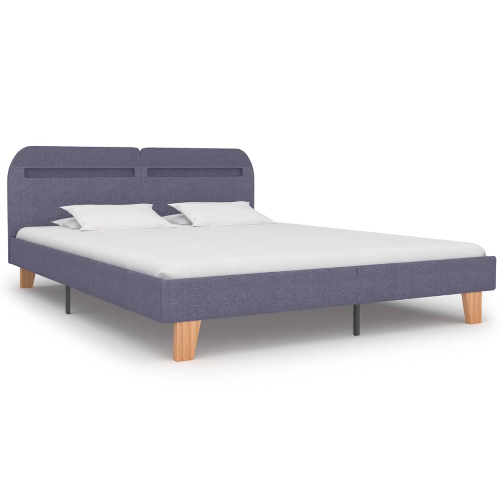 Bed Frame with LED without Mattress Light Grey Fabric 150x200 cm King Size