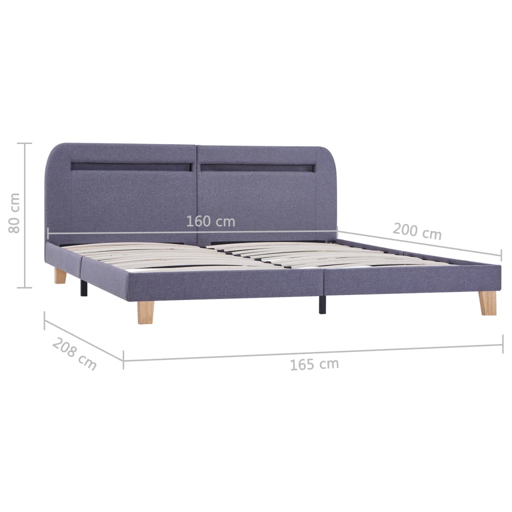 Bed Frame with LED without Mattress Light Grey Fabric 150x200 cm King Size