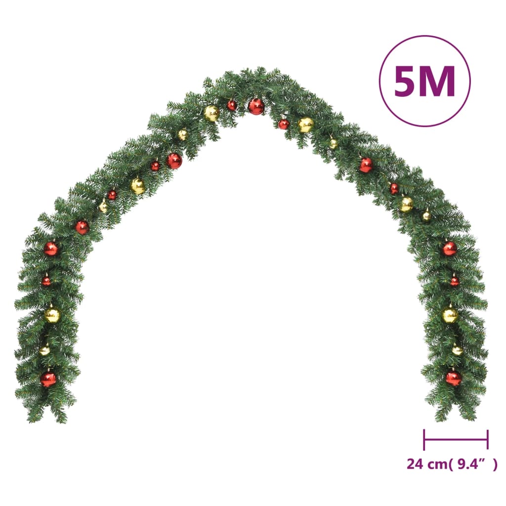 Christmas Garland Decorated with Baubles 5 m