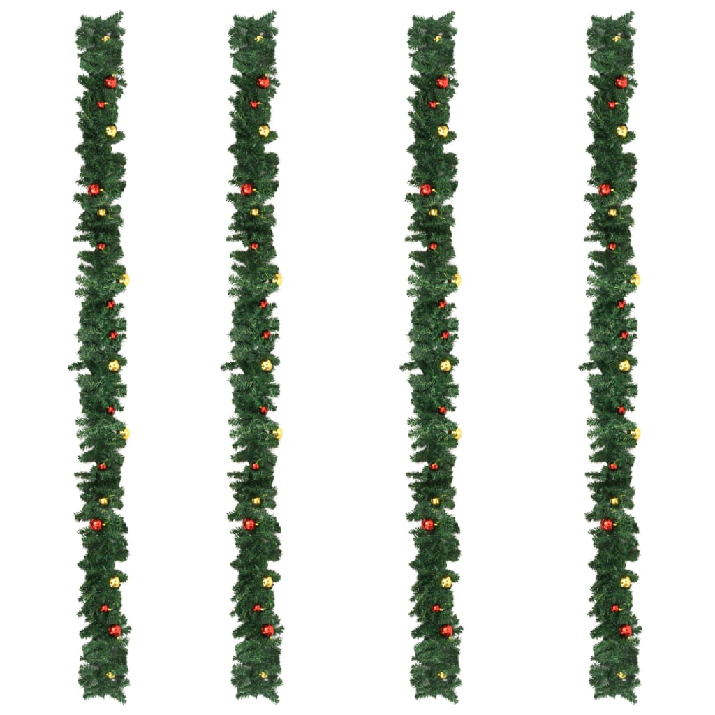 Christmas Garlands 4 pcs with Baubles Green 270 cm PVC