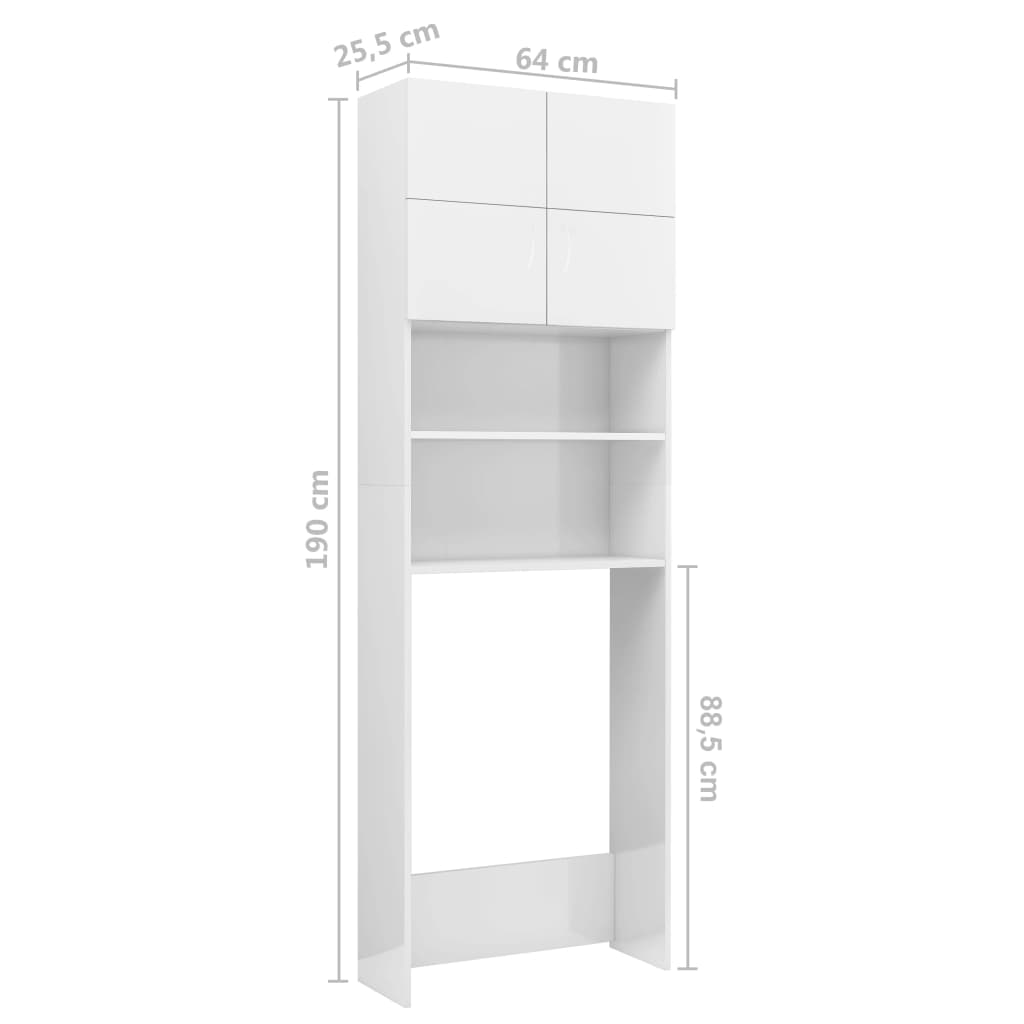 Washing Machine Cabinet High Gloss White 64x25.5x190 cm Engineered Wood