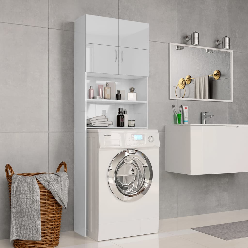 Washing Machine Cabinet High Gloss White 64x25.5x190 cm Engineered Wood