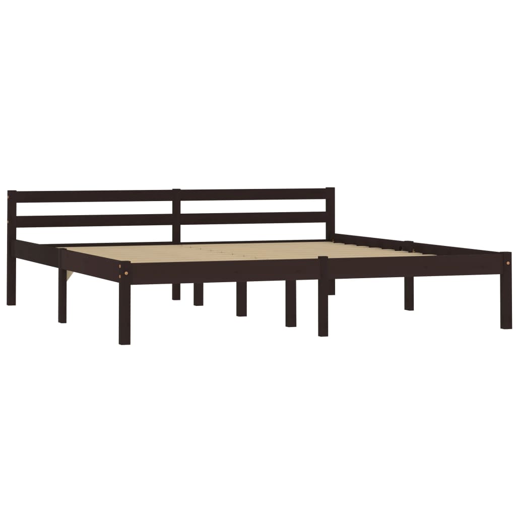 Bed Frame without Mattress Dark Brown Solid Pine Wood 180x200 cm Super King