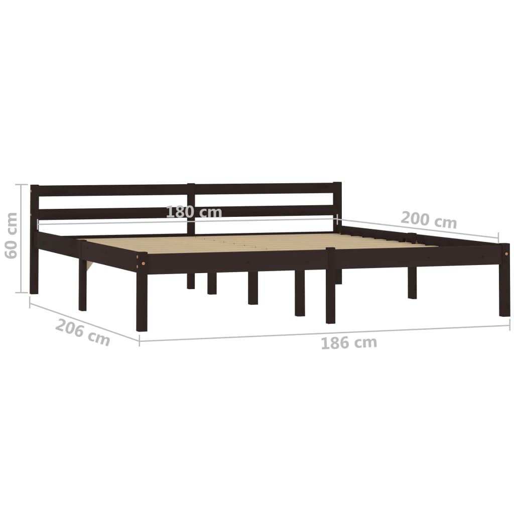 Bed Frame without Mattress Dark Brown Solid Pine Wood 180x200 cm Super King