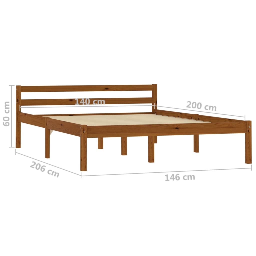 Bed Frame without Mattress Honey Brown Solid Pine Wood 140x200cm